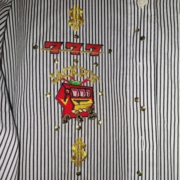Las Olas Woman's Black Striped Gambling themed Shirt Size Medium - Picture 5 of 9